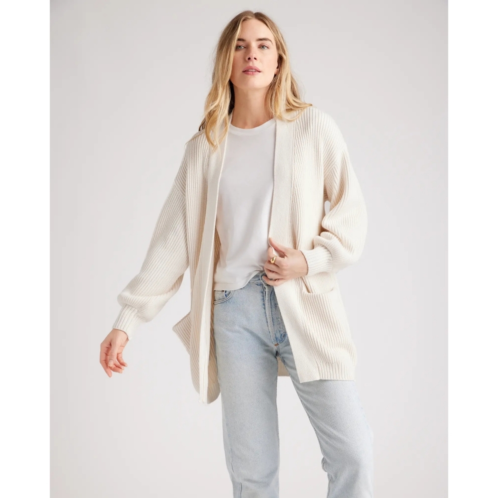 🆕 Quince Oversized Ribbed Open Pocket Cardigan in Ivory Size Medium